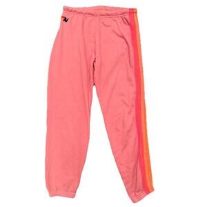 AVIATOR NATION 5 Stripe Sweatpants Women L Pastel Pink Jogger Workout Athleisure